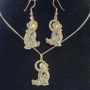 Pendientes Dragón Collar Aurora Boreal Finos Cristales Austriacos Peltre EE. UU. NUEVO - Imagen 1 de 9