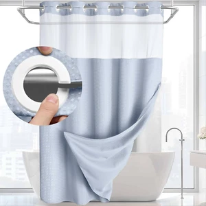 No Hook Shower Curtain with Snap Liner Set and Top Sheer Window 75"x72"          - Picture 1 of 10