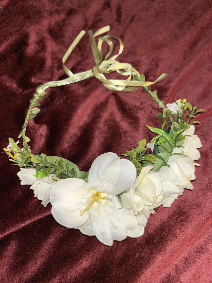 Mujer Blanco Flor Diadema Floral Corona Guirnalda Halo Boda Festivales Foto Pro Foto 1 de 3