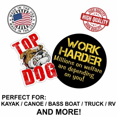 TOP DOG STICKERS Hard Hat Decal Set For Construction Helmet Top Dog Work Harder