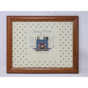 Vintage gerahmter Kreuzstich Kamin Country Wärme kleine Blumen Made in 1988 - Bild 1 von 6