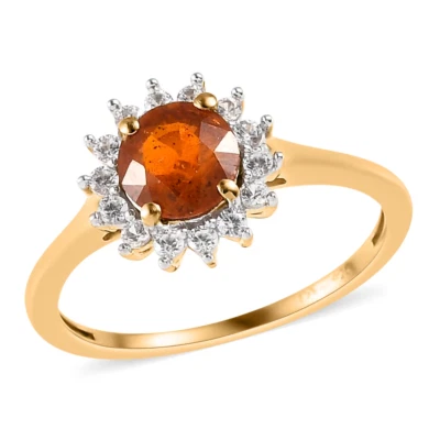 Anillo TALLA 7, MANDARINA CIANITA, circón Sunburst en vermeil enchapado en ley esterlina YG Foto 1 de 4