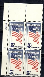 #1249 1964 5-cent Register and Vote block of 4 with plate# MNH - Picture 1 of 1