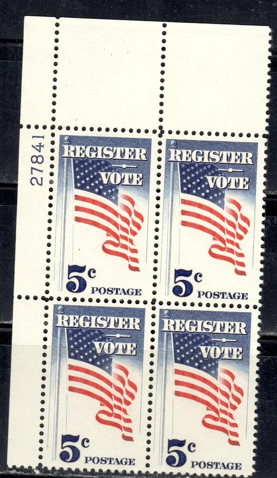 #1249 1964 5-cent Register and Vote block of 4 with plate# MNH - Image 1 of 1