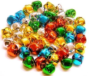 Campanas Jingle 15 mm surtido 5 colores 48 piezas plata oro rojo azul verde - Imagen 1 de 3