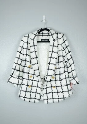 Women's BALMAIN Windowpane Check Boucle Double Breasted Blazer Jacket - SIZE 38 - Image 1 of 4