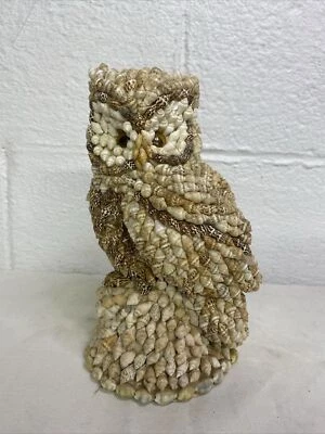 Vtg Handcrafted Sea Shell Folk Art Sculpture Owl Statue Figurine Eyes 8” Tall - Image 1 of 4