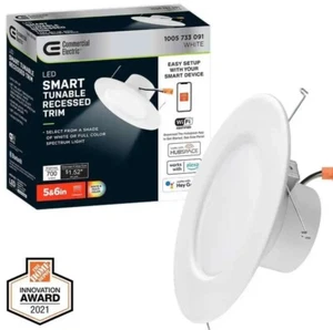 4-Commercial Electric 5”/6” in Smart Hubspace Color Selectable LED Recessed Trim - Picture 1 of 9
