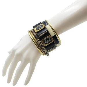 Juego de 6 brazaletes gruesos de resina y latón con estampado animal - Imagen 1 de 3