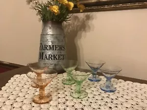 RARE Multicolor 6 Dessert Apertiff Cup Glass Depression Glass "Beautiful" - Picture 1 of 4