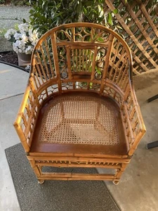 Brighton Chinoiserie Bamboo Rattan Cane Seat Arm Chair - Picture 1 of 13