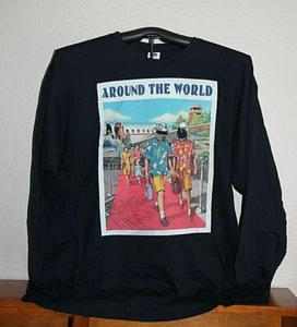 AROUND THE WORLD - Space-age Vintage Travel Langarm T-Shirt, 2XL schwarz - Bild 1 von 6