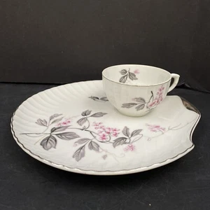 Juego de taza de té vintage de porcelana blanca pintada a mano con flor de cerezo - Imagen 1 de 15