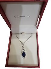 Berricle Sterling Silver Halo Simulated Blue Sapphire Pendant +Necklace (Box)