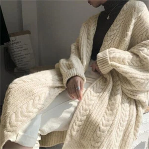 New Long Knitted Sweater Cardigan Thick Coat Women's Warm Knitted Jacket - Picture 1 of 27