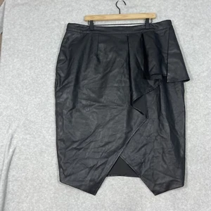 City Chic Womens Size L 20 Vegan Leather Midi Pencil Skirt Black Pleated Career - Picture 1 of 6