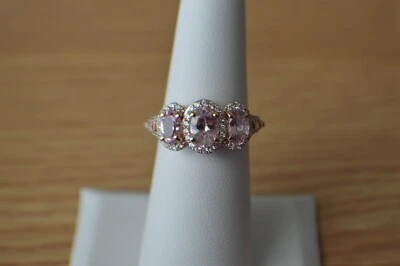 Кольцо из чистого серебра премиум-класса с розовой шпинелью/цирконием Narsipatnam 18 карат размер 6 - Изображение 1 из 4