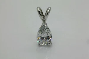2 Karat Solitär Anhänger Halskette massiv 14k Weißgold birnenförmig - Bild 1 von 6