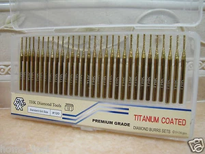 30 pcs THK TITANIUM coated 1mm CYLINDRICAL Diamond rotary burrs cylinder point - Picture 1 of 4