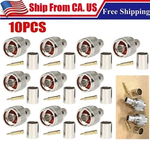 10pz Connettore RF a crimpare maschio N per filo coassiale RG8/RG213/LMR400 Belden 9913 7D-FB - Foto 1 di 6