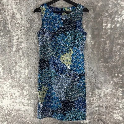 Mini Vestido Vaina Connected Talla 6 Floral Cachemira Azul Sin Mangas Cremallera Elastizado Foto 1 de 4