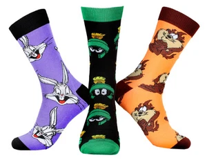 WB Looney Tunes Character Men's 3 Pair Casual Crew Socks Mid Calf - Picture 1 of 3