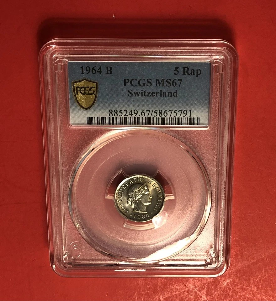 SWITZERLAND -1964-B-5 RAPPEN COIN,GRADED BY PCGS MS67 - Image 1 of 4