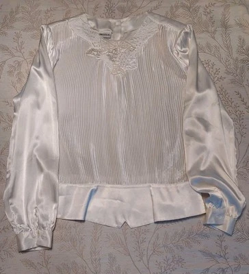 Blusa Top Vintage Años 90 Nicola Off White Satén Talla 16 Mini Pliegues Cuentas Modesta Foto 1 de 4