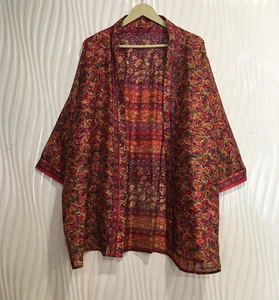 Pure Silk Short Kimono Duster Jacket Cardigan Cape Loose Robe Red KMS3650 - Picture 1 of 5