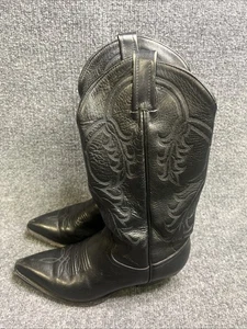 Vtg. Tony Lama Women's 6 M Black Leather #1973 Pointed Toe Western Cowboy Boots - Picture 1 of 11