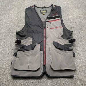 Cabela's Shooting Vest Mens XL Gray Red Full Zip Mesh Pockets Hunting Trap Skeet - Picture 1 of 13