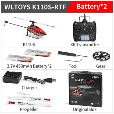 Wltoys XK K110S 6CH 3D 6G System Single Paddle Brushless RC Helicopter Aircraft - Image 1 of 4