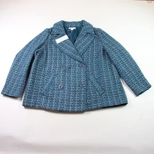 Neu Liz Claiborne Boucle Blazer 18W türkisblau Tweed zweireihiges Sakko Neu mit Etikett - Bild 1 von 12