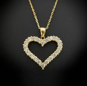 1Ct Round Cut Simulate Diamond Heart Pendant 14K Yellow Gold Plated + Chain Free - Picture 1 of 7