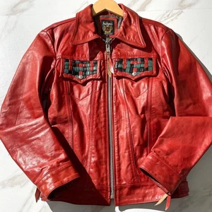 Schott Leather Hippie Jacket Single Red M Used Classic Rarity - Picture 1 of 12