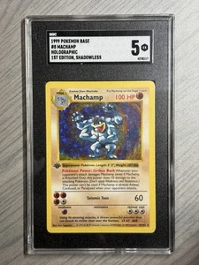 1999 Pokemon Base Set 1st Edition Shadowless Machamp Holo 8/102 SGC 5 Excellent - Picture 1 of 2