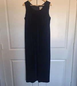 💙 Vintage R&M Richards Samt Blau Stretch Midikleid Gr. 10 Goth Festliche Form - Bild 1 von 8