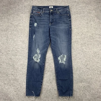 Pantalones de mezclilla Tommy Hilfiger para mujer ajustados tiro medio tobillo elásticos azules desgastados talla 8 Foto 1 de 4