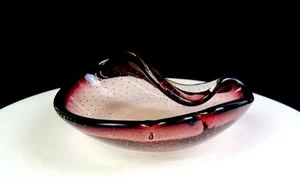 Murano Art Glass Amethyst Controlled Bubble Shell Shape Candy Bowl Ashtray 1950s - Imagen 1 de 12