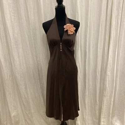 Vestido Laundry By Shelli Segal 100% Seda Marrón Y Rosa M, Talla 8, Halter Y2K Foto 1 de 4