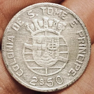 Moneda portuguesa de 2,5 escudos de Santo Tomás y Príncipe 1939 (¡PLATA! ¡ESCASO!) - Imagen 1 de 2