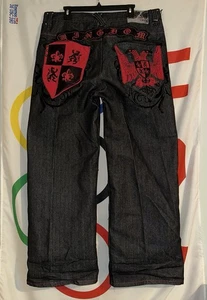 Vintage Y2K Dwntwn Express Jeans 40x32 Schwarz Denim Baggy Wide Leg Eagle Grunge - Bild 1 von 11
