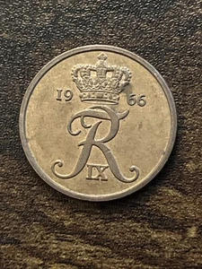 1966 Denmark 5 Five Ore Bronze King Frederik IX Actual Coin TB2752* - Picture 1 of 2