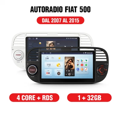 Stereo Autoradio Fiat 500 2007 - 2008 Carplay Android Apple Auto Wireless Bianco - Immagine 1 di 4
