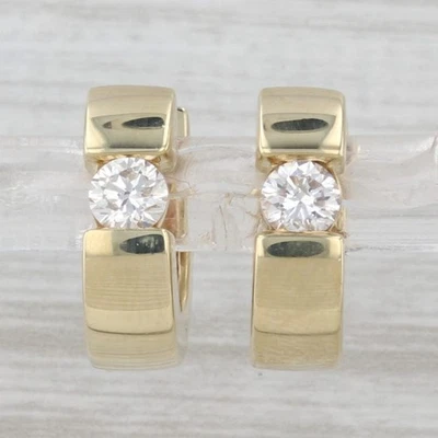 0.45ctw Diamond Hoop Huggie Earrings 14k Yellow Gold Round Hoops Snap Top - Image 1 of 4