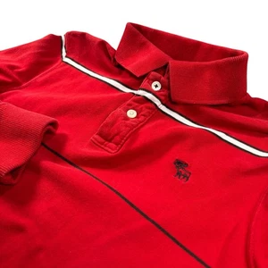 VTG Abercrombie & Fitch Red Polo Long Sleeve Rugby Sz S Y2K 90s Rugged Henley - Picture 1 of 7