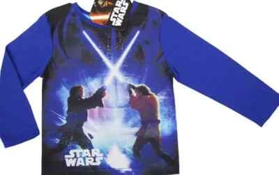 STAR WARS 104 SHIRT BLAU LANGARM LANGARMSHIRT LICHTSCHWERT LUKE SKYWALKER R2D2 - Bild 1 von 4