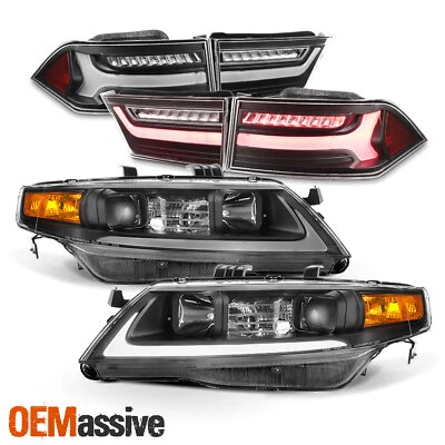 For 04-08 Acura TSX LED Light Tube DRL Projector Headlights + Tail Light [Black] - Image 1 of 4