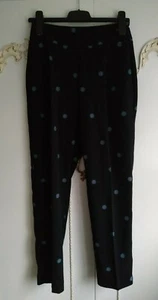 Zara Black With Blue Spots Polka Dot Print Trousers Pants Size Small NWOT - Picture 1 of 5