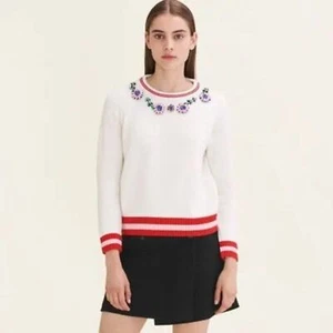 Maje Cream Crewneck Bejeweled Wool Blend Sweater Top PREOWNED Women Size 3/L(US) - Bild 1 von 7